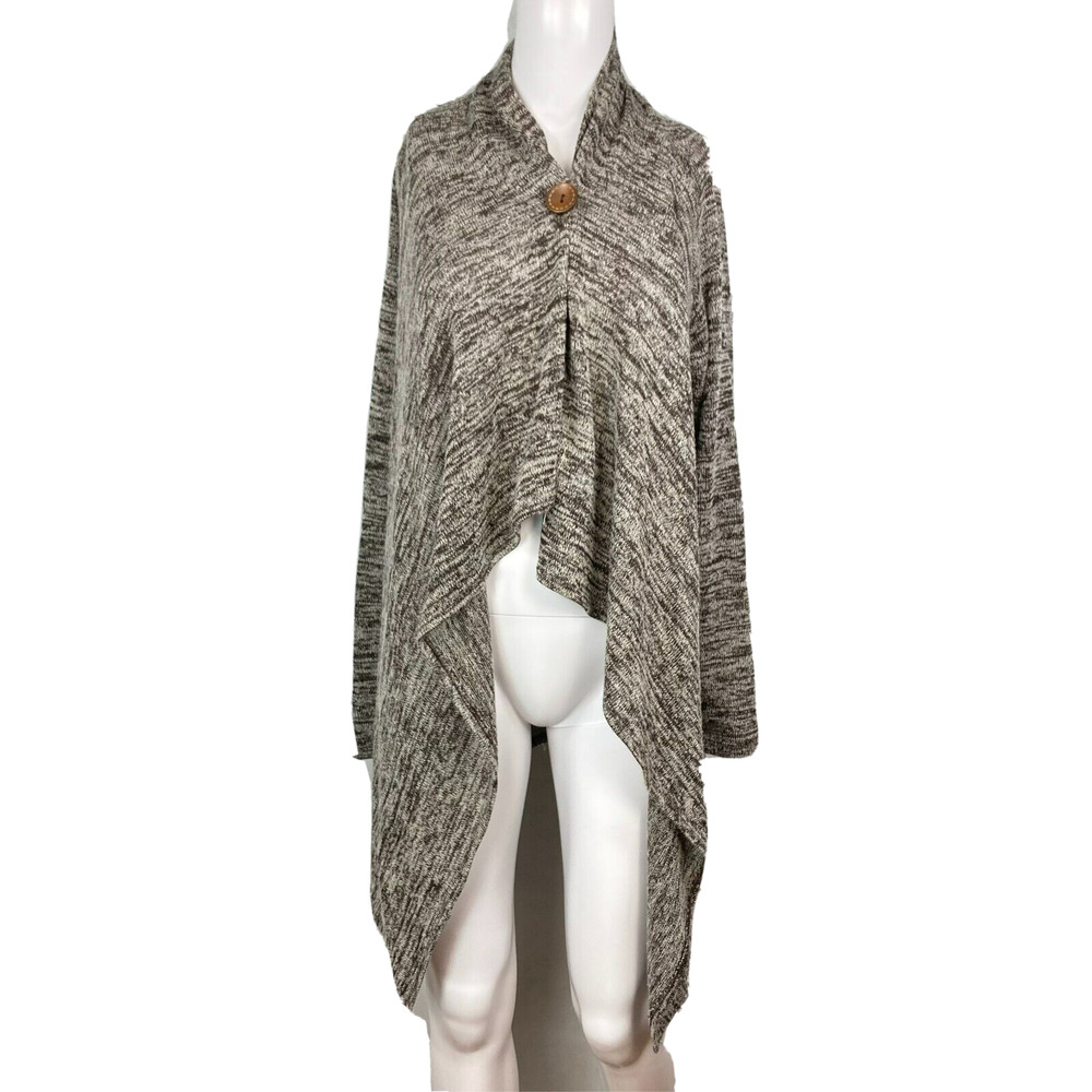 Bobeau Cardigan Womens Sz S Gray Marled Knit One‎ Button Long Sweater Button